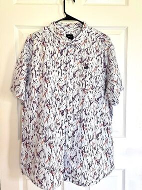 RVCA Mens XL Regular Fit Abstract Splatter Print Short Sleeve Button Down Shirt